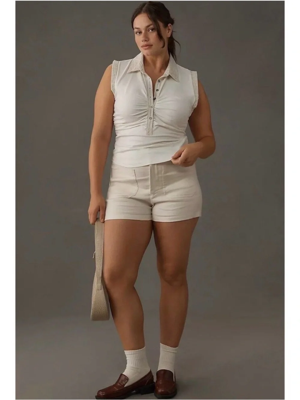 Anthropologie Pilcro Varsity Polo Tank Top Ruched Striped Sleeveless XS 280269 - Picture 5 of 14